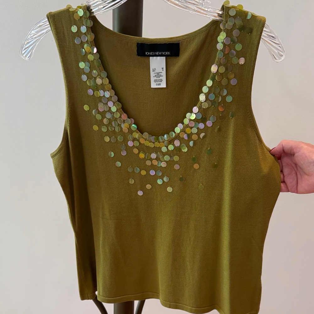 Jones New York Olive Sequin Tank Top